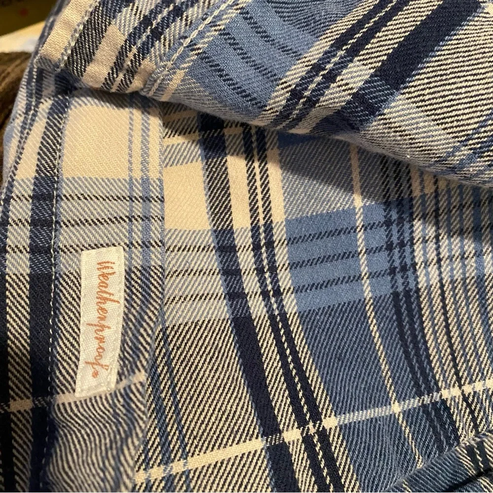 Weatherproof Vintage Men's Blue & White Plaid Flannel Shirt Large Long Sleeve